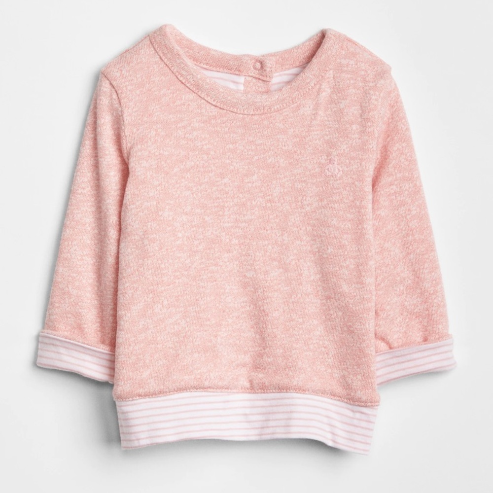 EUC Gap Baby Girls’ Pink Heather Stripe Reversible Sweatshirt/ Top (6-12m) - Picture 2 of 7